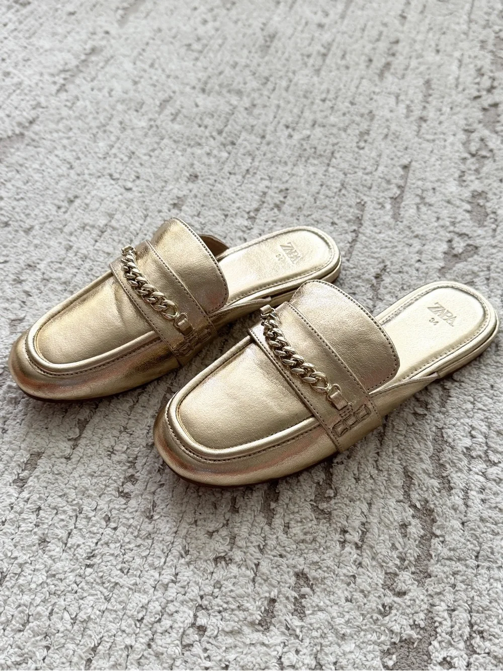 Zara Gold Metallic Chain-Accent Kids Slip-On Mule